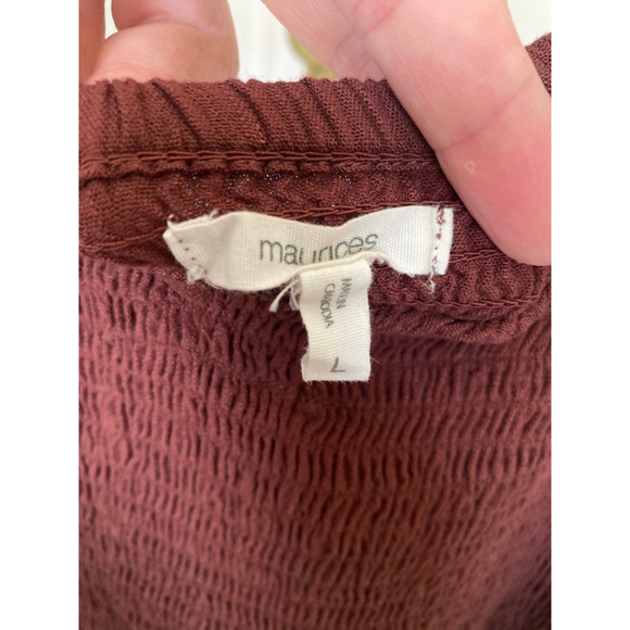 Maurice Brown Smocked Mini Dress Cottagecore Puff Sleeve Square Neck Romantic L - Picture 5 of 6